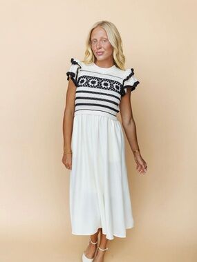 Henly (Polagram) “Maya Crochet” Cream and Black Midi/Maxi Dress